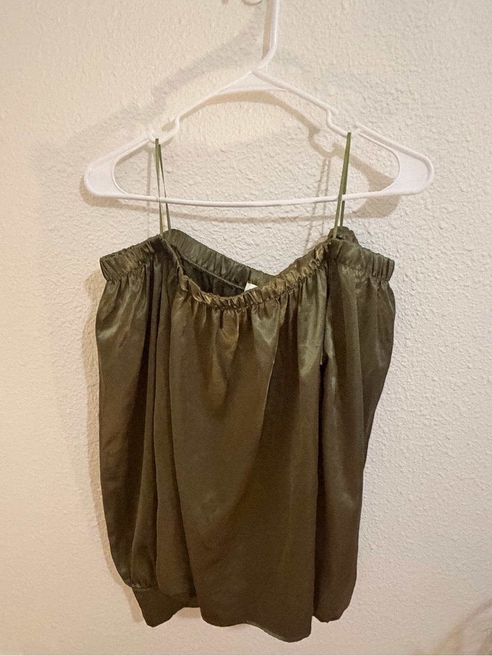 Active USA Olive Green Satin Off-Shoulder Cami Size L